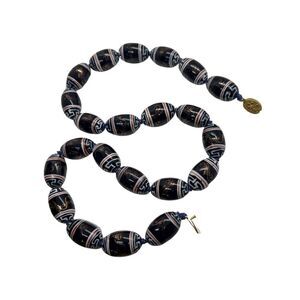 Authentic Heavy Antique/Vintage 10K Gold Ceramic Oval Trade Beads Necklace